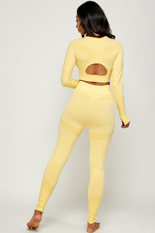 TWO TONE RAZER CUT THUMB HOLES CROP TOP SET