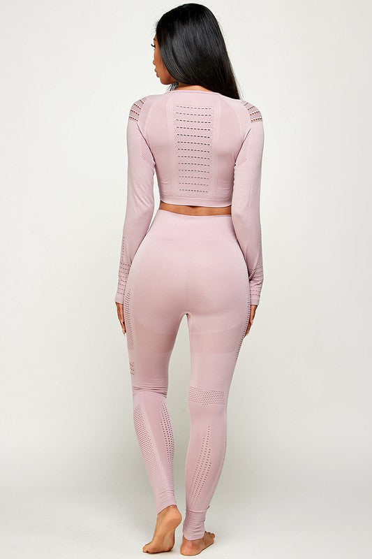 SOLID RAZER CUT THUMB HOLES CROP TOP SET