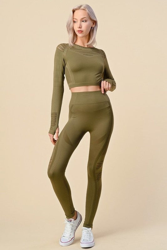 SOLID RAZER CUT THUMB HOLES CROP TOP SET