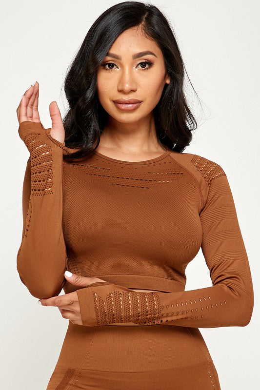 SOLID RAZER CUT THUMB HOLES CROP TOP SET