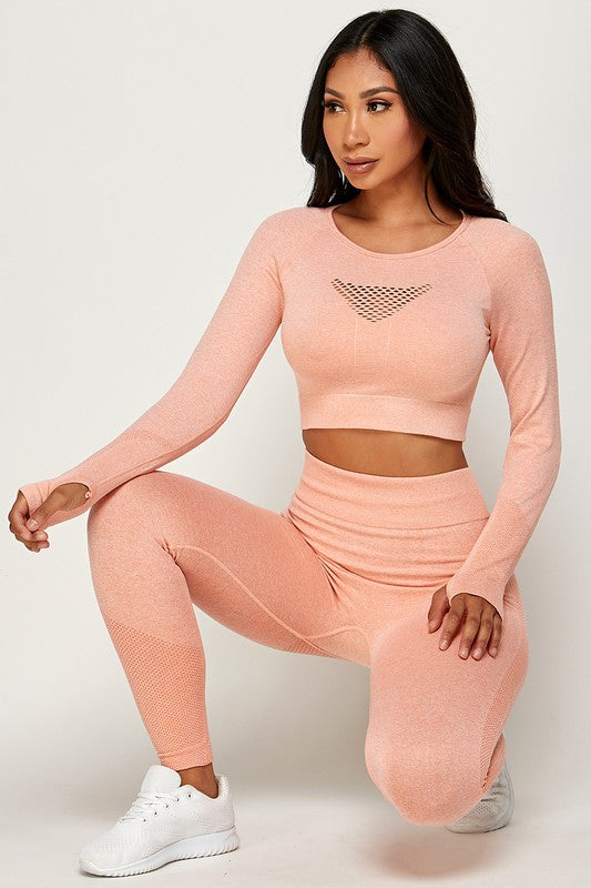 SEAMLESS  THUMB HOLES CROP TOP ACTIVE SET
