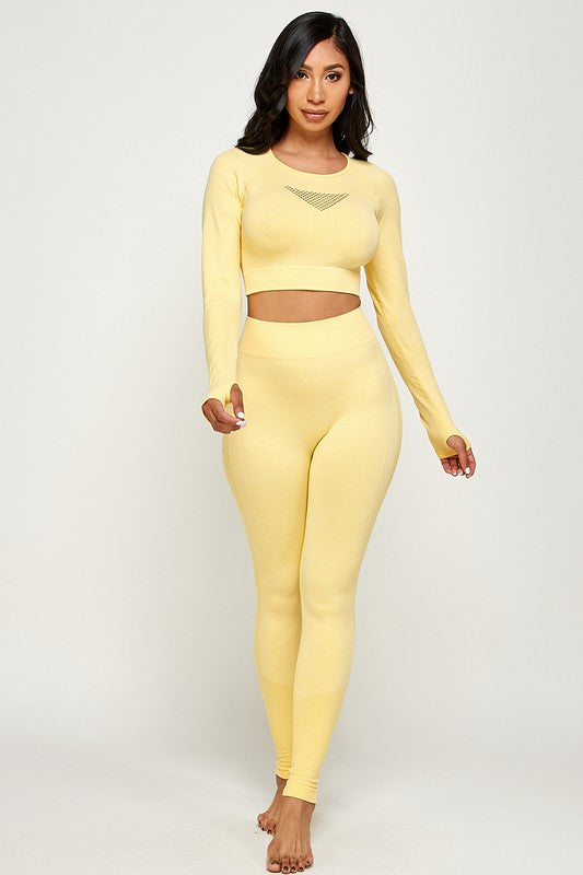 SEAMLESS  THUMB HOLES CROP TOP ACTIVE SET