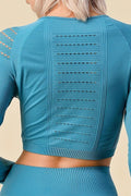 Thumbnail of SEAMLESS SOLID RAZER CUT THUMB HOLES CROP TOP SET