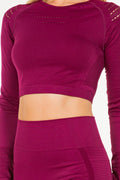 Thumbnail of SEAMLESS SOLID RAZER CUT THUMB HOLES CROP TOP SET