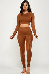 SEAMLESS SOLID RAZER CUT THUMB HOLES CROP TOP SET