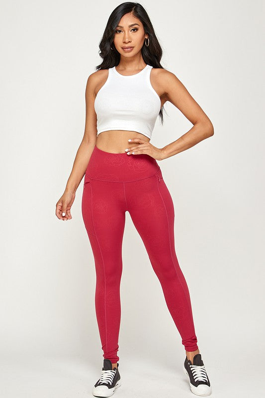Muted Abstract Design Tech Pockets Active Leggings