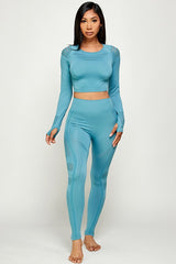 SEAMLESS SOLID RAZER CUT THUMB HOLES CROP TOP SET