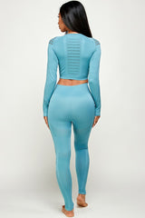 SEAMLESS SOLID RAZER CUT THUMB HOLES CROP TOP SET