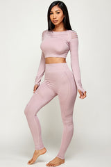 SEAMLESS SOLID RAZER CUT THUMB HOLES CROP TOP SET