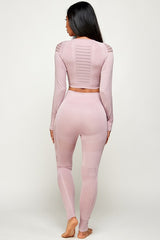 SEAMLESS SOLID RAZER CUT THUMB HOLES CROP TOP SET