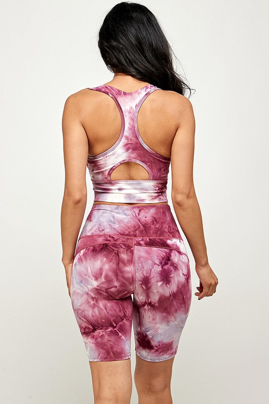 tie dye crop top with biker short set