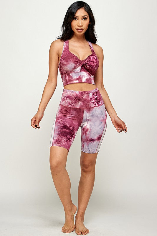 tie dye crop top with biker short set