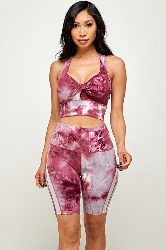 tie dye crop top with biker short set