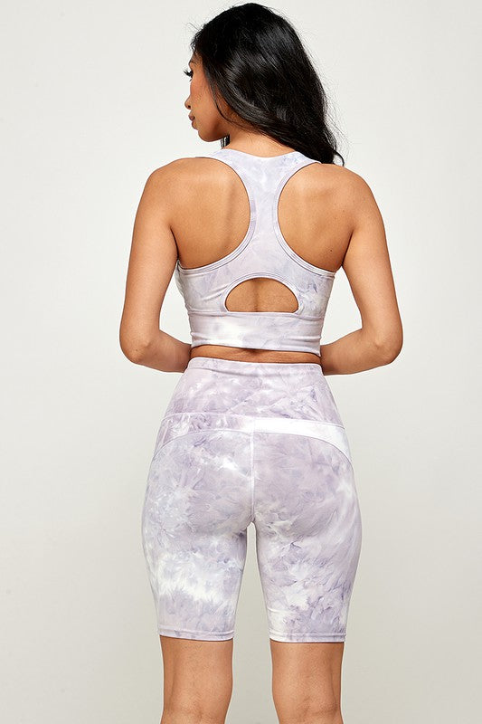 tie dye crop top with biker short set
