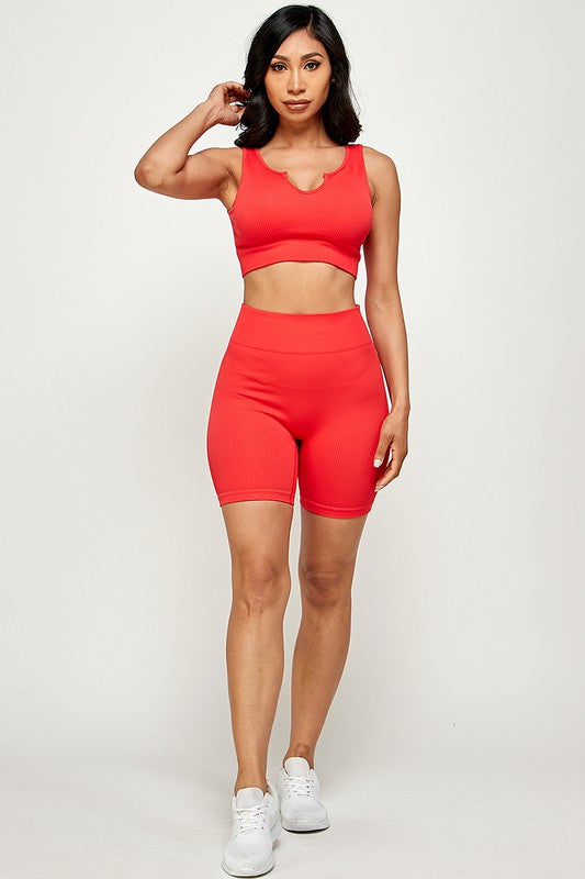 ACTIVE CROP TOP AND BIKER SHORT SET
