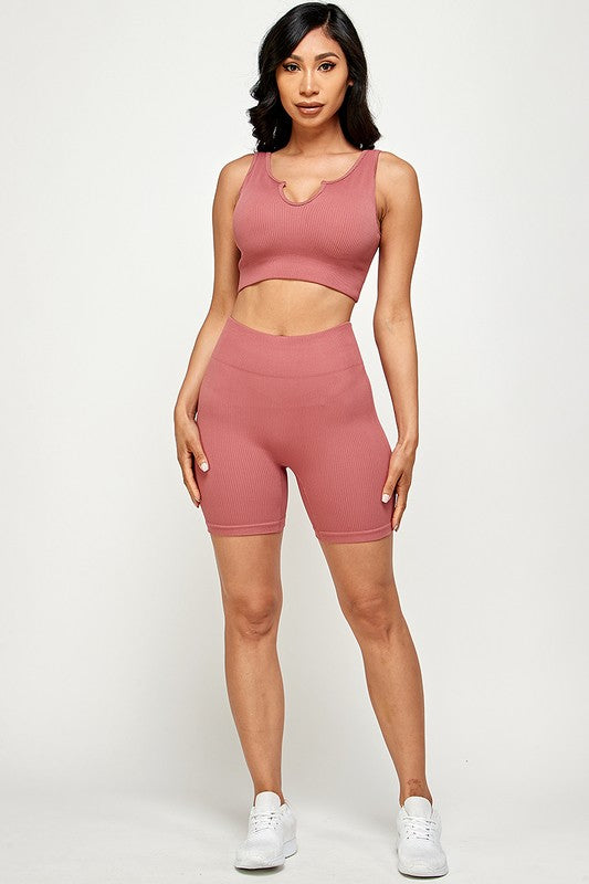 ACTIVE CROP TOP AND BIKER SHORT SET