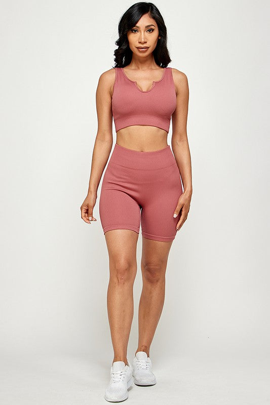 ACTIVE CROP TOP AND BIKER SHORT SET