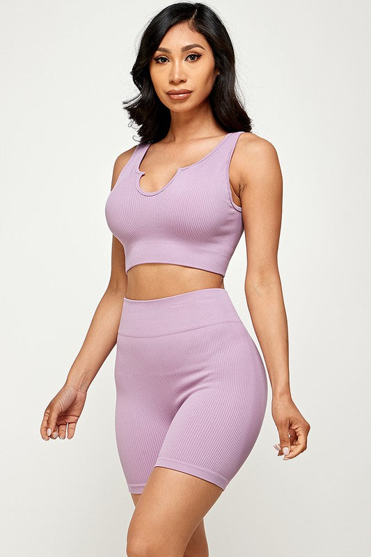 ACTIVE CROP TOP AND BIKER SHORT SET