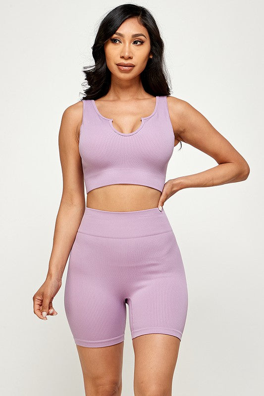 ACTIVE CROP TOP AND BIKER SHORT SET