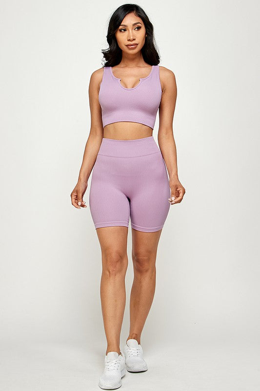 ACTIVE CROP TOP AND BIKER SHORT SET