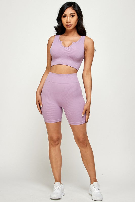 ACTIVE CROP TOP AND BIKER SHORT SET