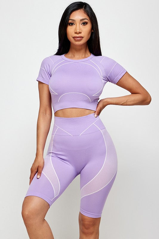 SEAMLESS ACTIVE CROP TOP AND BIKER SHORT SET