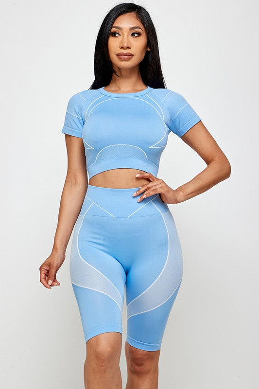 SEAMLESS ACTIVE CROP TOP AND BIKER SHORT SET
