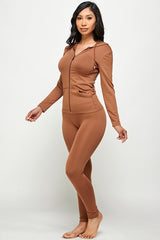 SOLID ZIP UP HOODED JACKET  LEGGINGS SET