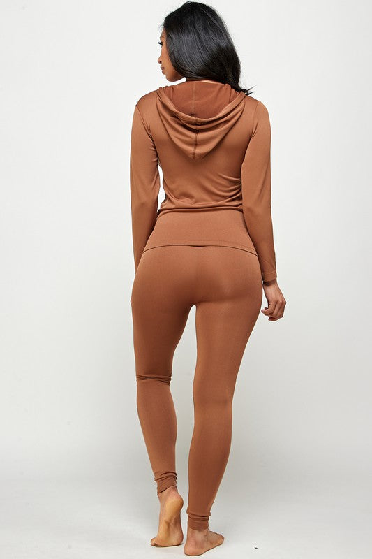 SOLID ZIP UP HOODED JACKET  LEGGINGS SET