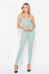 SOLID NYLON RIBBED SEAMLESS SPAGETTI STRAP CATSUIT