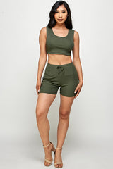 three piece solid cardigan short set