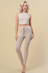 TWO Piece Crop Top and Drawstring Legging Set