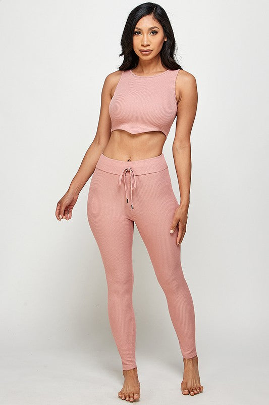 Conjunto de dos piezas de top corto y leggings con cordón