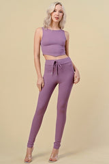 TWO Piece Crop Top and Drawstring Legging Set