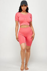 WORKOUT OUTFIT CROP TOP AND BIKER SHORTS SET