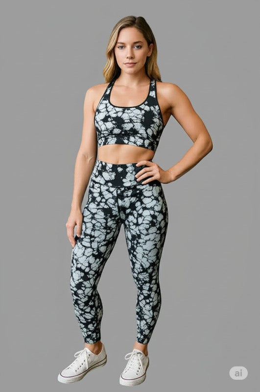 TIE DYE PADDED BRA TANK TOP AND YOGA PANTS SET