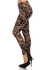 Floral motif print full length fitted leggings