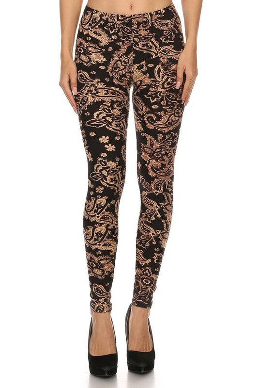 Floral motif print full length fitted leggings
