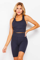 PADDED BRA CROP TANK TOP WITH BIKER SHORT SET