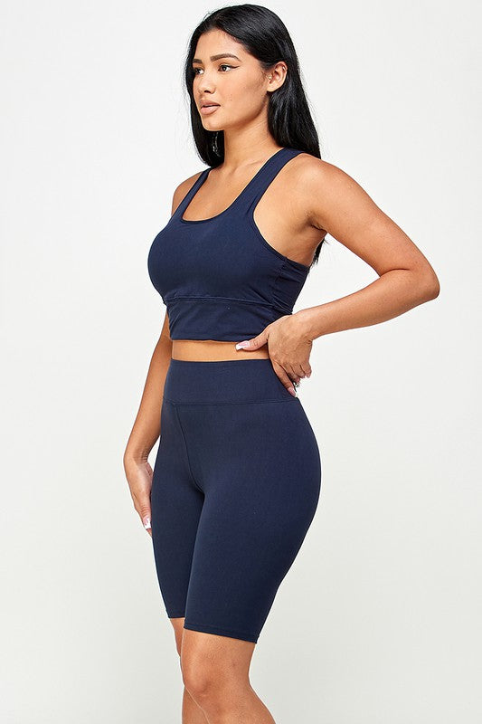 PADDED BRA CROP TANK TOP WITH BIKER SHORT SET