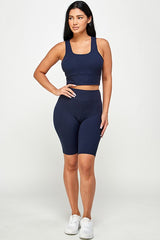 PADDED BRA CROP TANK TOP WITH BIKER SHORT SET