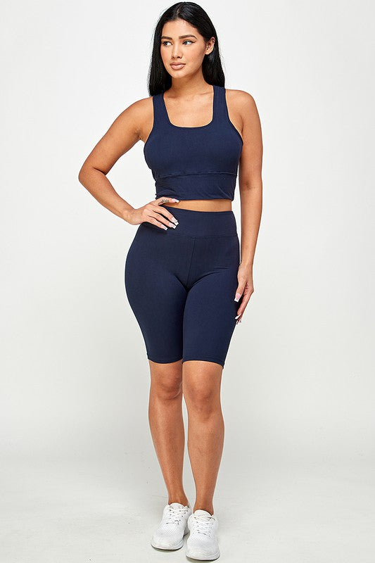 PADDED BRA CROP TANK TOP WITH BIKER SHORT SET