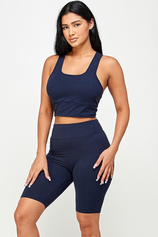 PADDED BRA CROP TANK TOP WITH BIKER SHORT SET