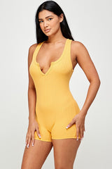 Solid textured romper with bodycon fit