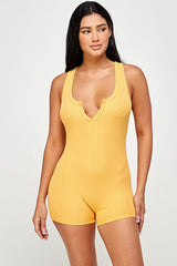 Solid textured romper with bodycon fit