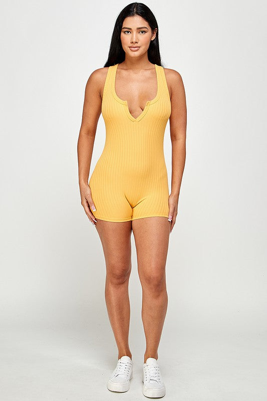 Solid textured romper with bodycon fit