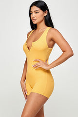 Solid textured romper with bodycon fit