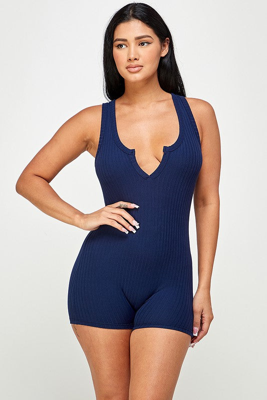 Solid textured romper with bodycon fit