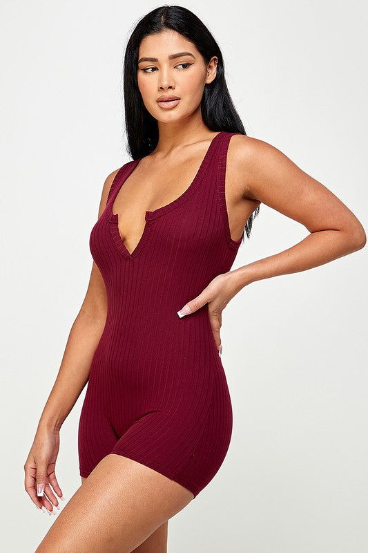 Solid textured romper with bodycon fit