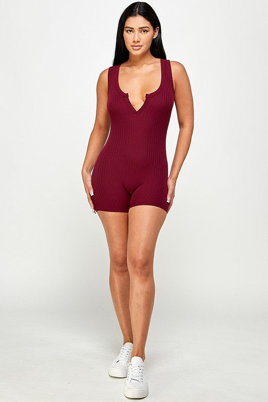 Solid textured romper with bodycon fit